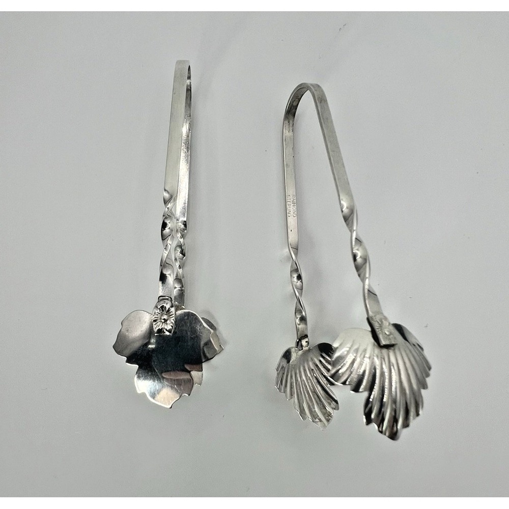 Vintage Raimond Sterling Silver Sugar Tongs Maple Leaf Pair 2 Twisted  Bon Bons